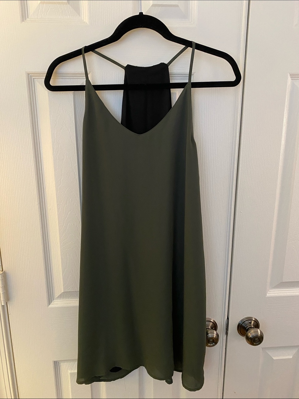 Reversible Olive Green and Black Slip Dress with Racerback Straps